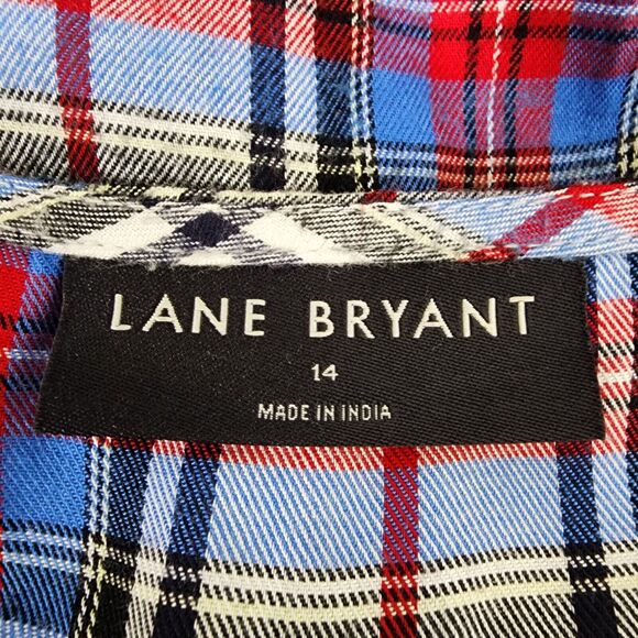 Lane Bryant Womens Top Size 14 Classic Button Down Tie Hem Plaid Long Sleeve Red - Picture 9 of 12